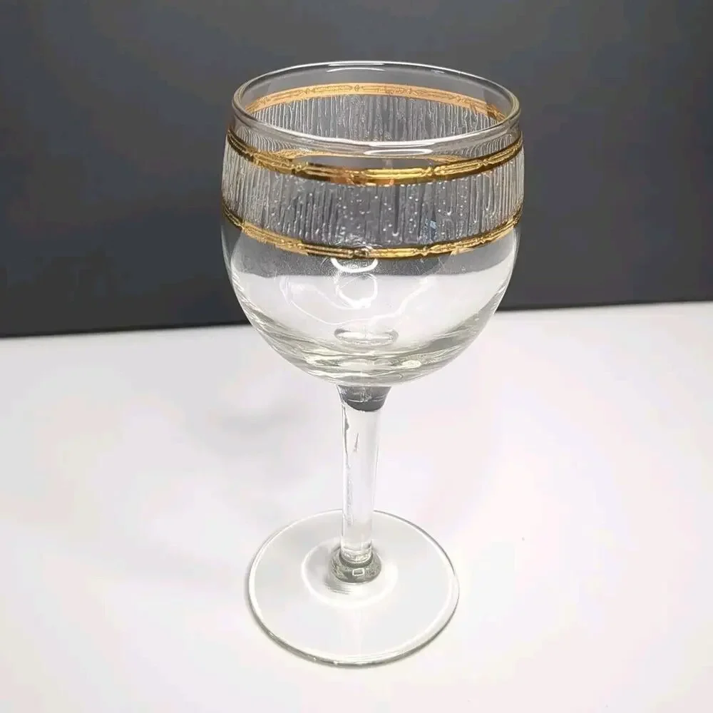 Mid Century 22K Gold CULVER VALENCIA Glass Decanter 5 Stem Wine Glasses